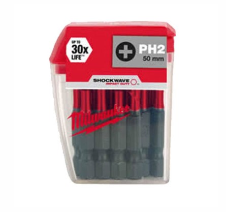 PH-2 x 50mm SCREWDRIVER SHOCKWAVE BITS 10-PCE MILWAUKEE