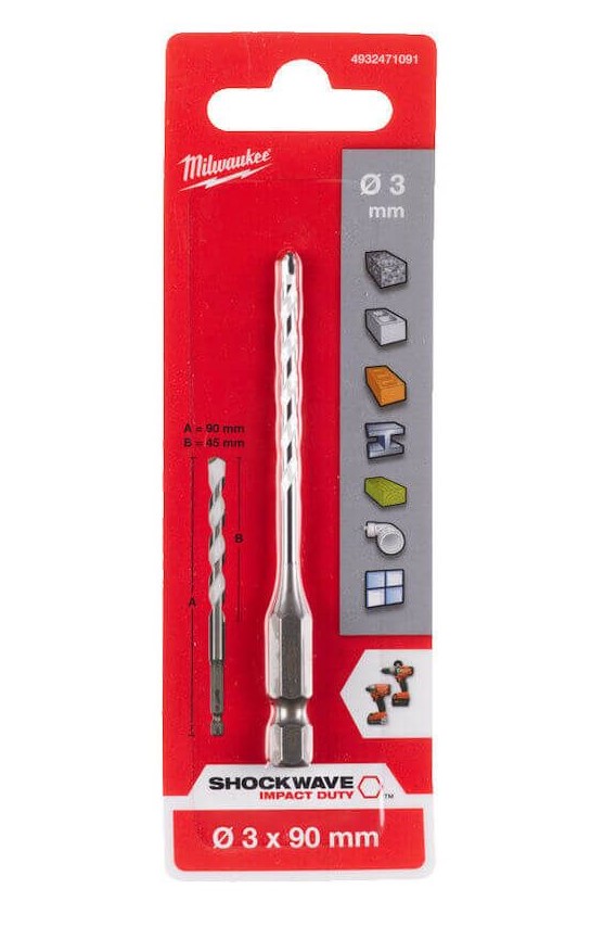 3.0mm x 90mm MULTI MATERIAL DRILL BIT  MILWAUKEE