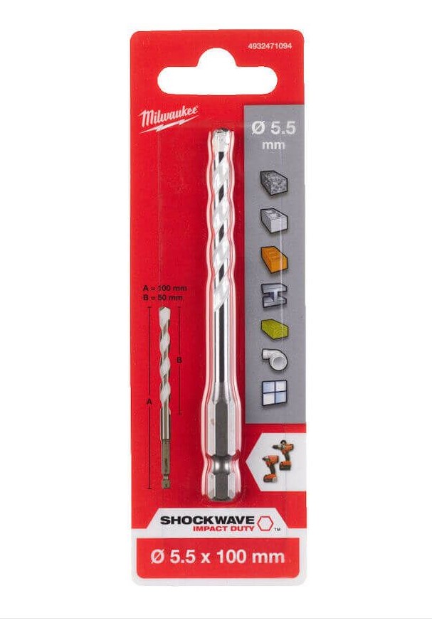 5.5mm x 100mm MULTI MATERIAL DRILL BIT  MILWAUKEE