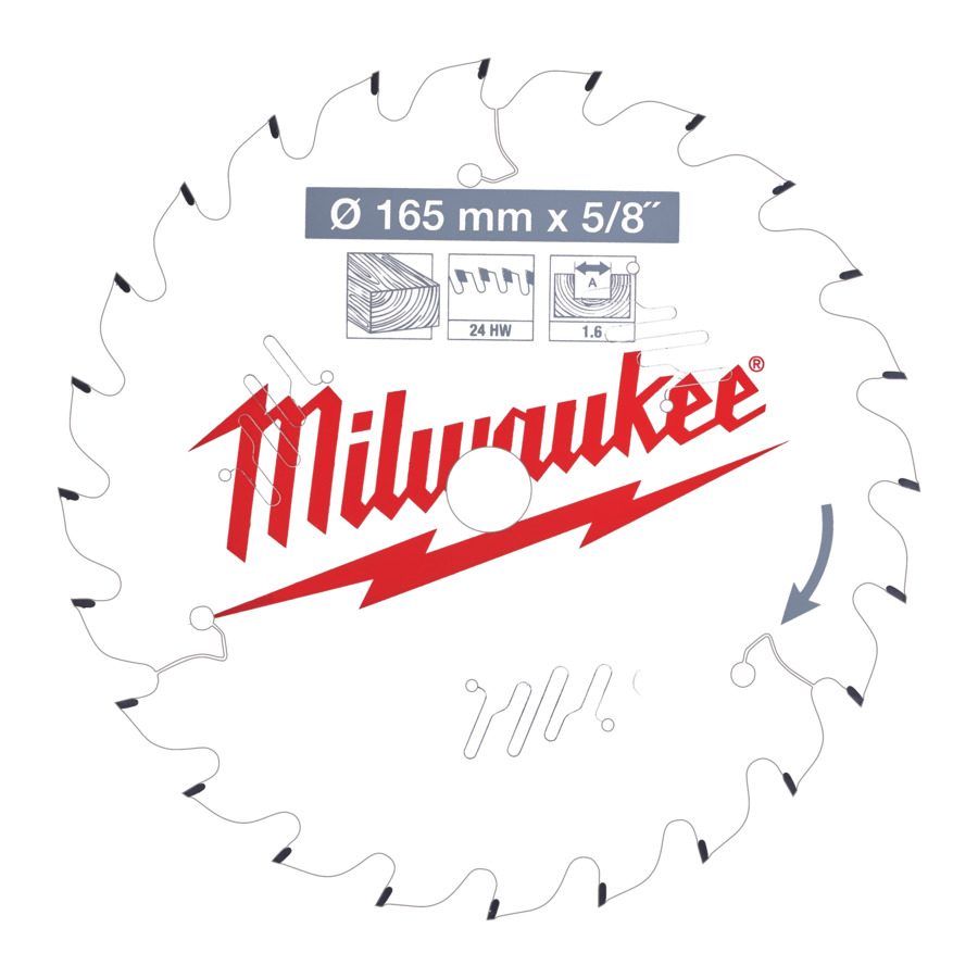 165mm x 24TH x 15.8mm BORE TCT WHITE PTFE COATED SAW BLADE  MILWAUKEE