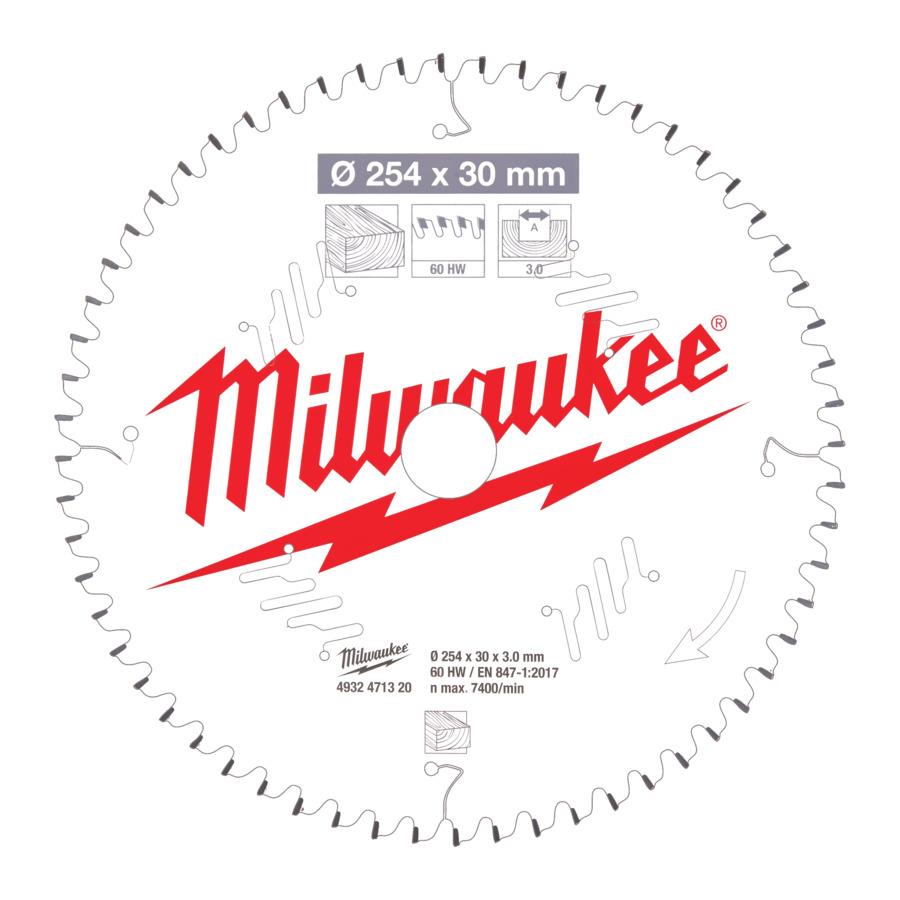 254mm x 60TH x 30mm BORE TCT WHITE PTFE COATED SAW BLADE  MILWAUKEE