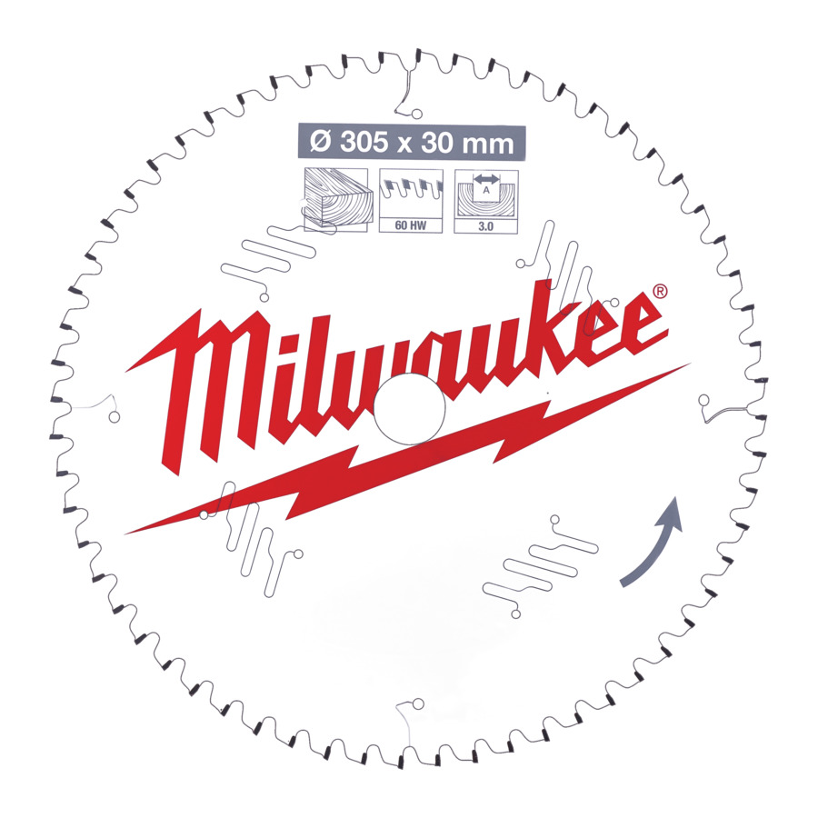 305mm x 60TH x 30mm BORE TCT WHITE PTFE COATED SAW BLADE  MILWAUKEE