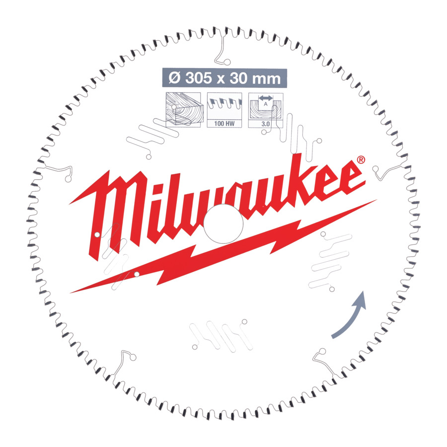 305mm x 100TH x 30mm BORE TCT WHITE PTFE COATED SAW BLADE  MILWAUKEE