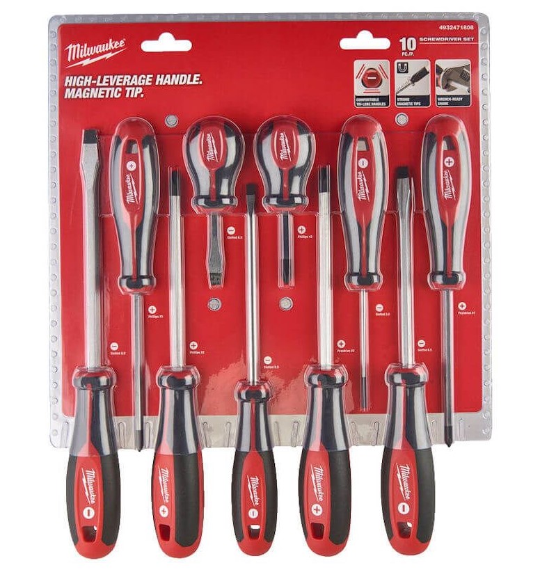 SCREWDRIVER SET POZI PHILLIPS & SLOTTED 10-PCE  MILWAUKEE