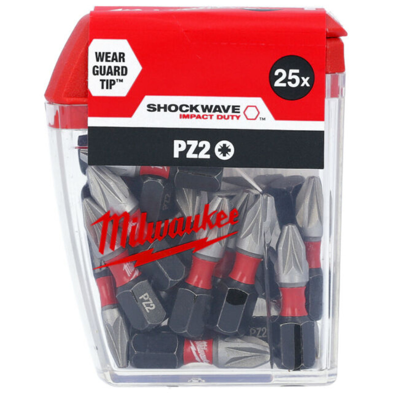 PZ-2 x 25mm SCREWDRIVER SHOCKWAVE BITS 25-PCE MILWAUKEE