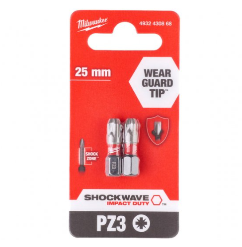 PZ-3 x 25mm SCREWDRIVER SHOCKWAVE BITS 2-PCE  MILWAUKEE