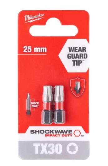 TX-30 25mm SCREWDRIVER SHOCKWAVE BITS 2-PCE  MILWAUKEE