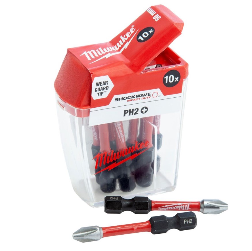 PH-2 x 50mm SCREWDRIVER SHOCKWAVE BITS 10-PCE MILWAUKEE