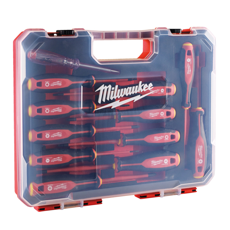 SCREWDRIVER SET VDE-INSULATED POZI PHILLIPS SLOTTED & TORX 12-PCE MILWAUKEE