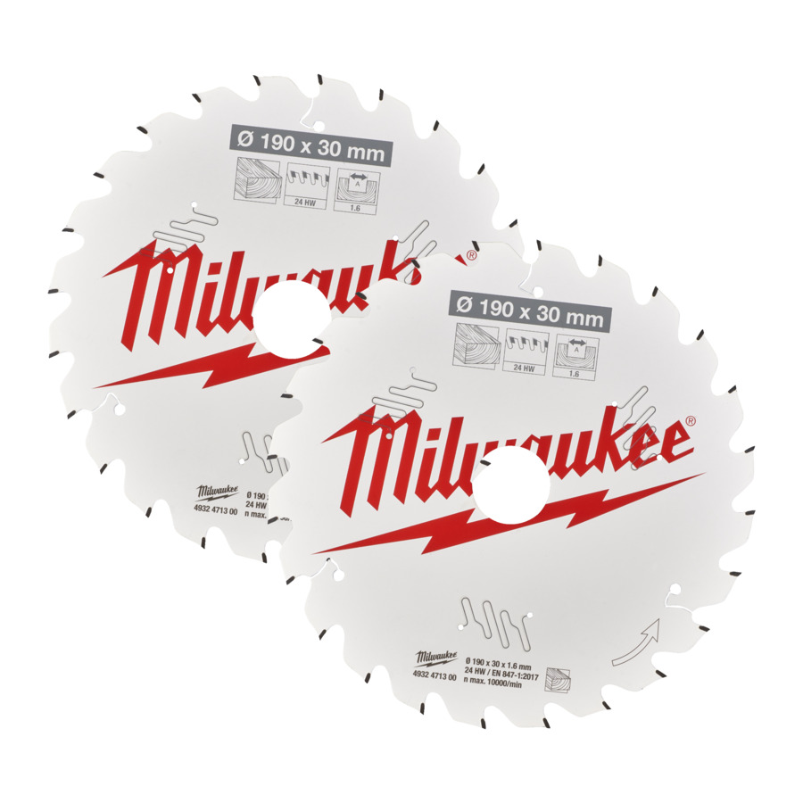 190mm x 24TH x 30mm BORE WHITE PTFE COATED SAW BLADE TWIN PACK MILWAUKEE