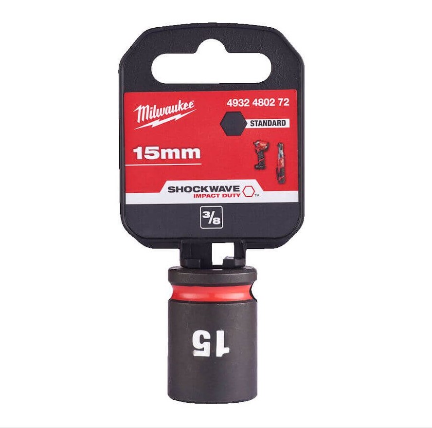 15mm x 3/8" DRIVE SHOCKWAVE SHORT IMPACT SOCKET MILWAUKEE