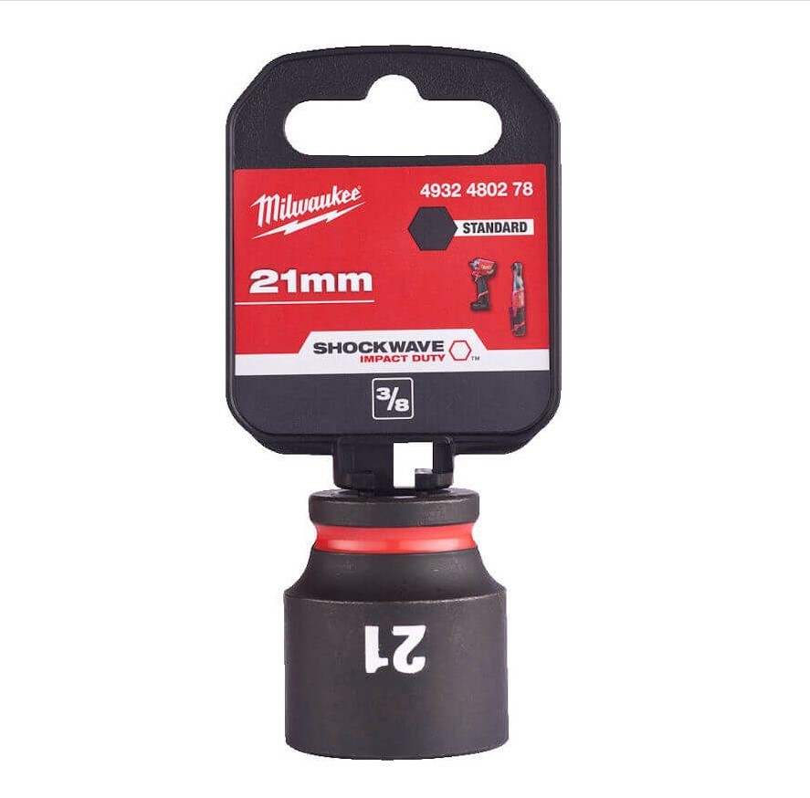 21mm x 3/8" DRIVE SHOCKWAVE SHORT IMPACT SOCKET MILWAUKEE