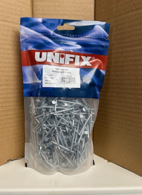 40mm x 2.65mm 1-KG ROUND WIRE NAILS GALVANISED (APPROX 575 NAILS PER KG)