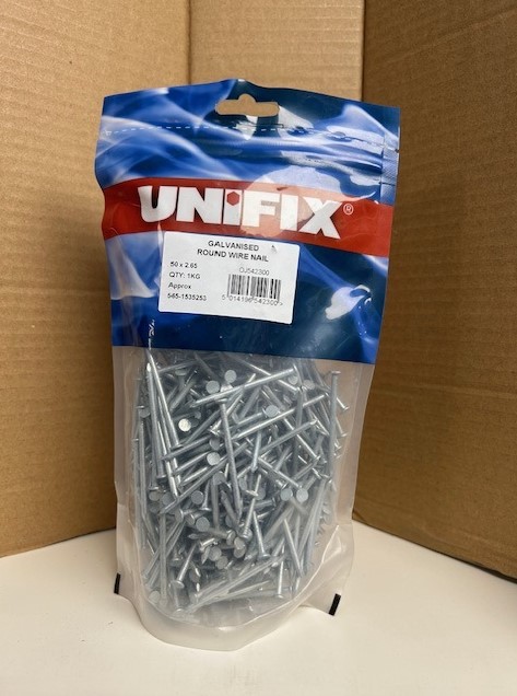 50mm x 2.65mm 1-KG ROUND WIRE NAILS GALVANISED (APPROX 440 NAILS PER KG)