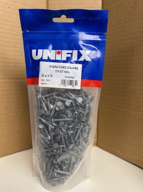 30mm x 3.75mm SQUARE TWIST NAILS 1-KG SHERADISED