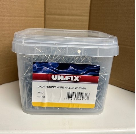 50mm x 2.65mm 2.5-KG ROUND WIRE NAILS GALVANISED (APPROX 440 NAILS PER KG)