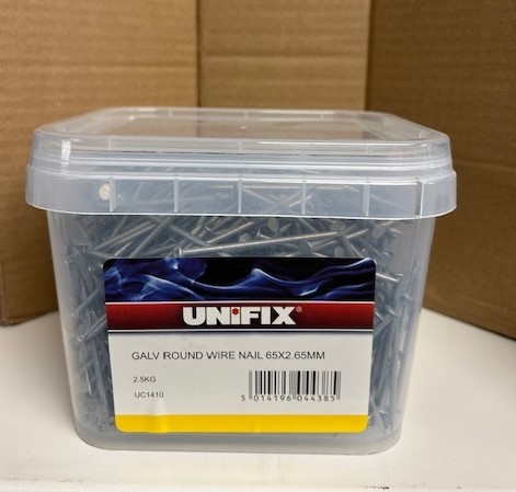 65mm x 2.65mm 2.5-KG ROUND WIRE NAILS GALVANISED (APPROX 350 NAILS PER KG)