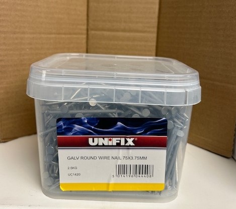 75mm x 3.75mm 2.5-KG ROUND WIRE NAILS GALVANISED (APPROX 154 NAILS PER KG)