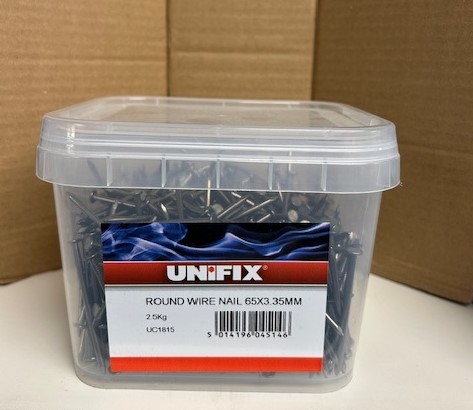 65mm x 3.35mm 2.5-KG ROUND WIRE NAILS BRIGHT STEEL (APPROX 216 PER KG)
