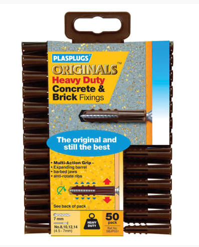 BROWN ORIGINALS HEAVY DUTY WALL PLUGS 50-PK PLASPLUGS