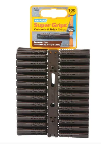 BROWN SOLID WALL SUPER GRIP WALL PLUGS 100-PK PLASPLUGS