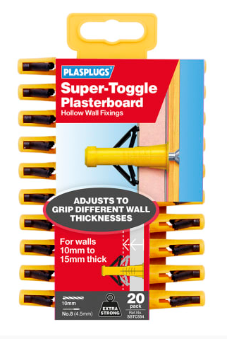 PLASTERBOARD SUPER TOGGLE FIXINGS 20-PK PLASPLUGS