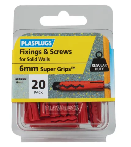 RED SOLID WALL SUPER GRIPS WALL PLUGS AND SCREWS 20-PK PLASPLUGS