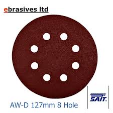 127mm (5") x 60G x 8 HOLE SANDING DISC RED GREY BACKING VELCRO