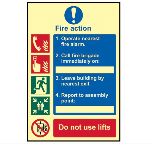 Fire Action Procedure - Photoluminescent Sign 200 x 300mm