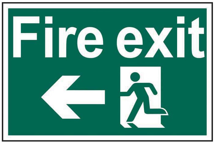Fire Exit Running Man Arrow Left - PVC Sign 300 x 200mm