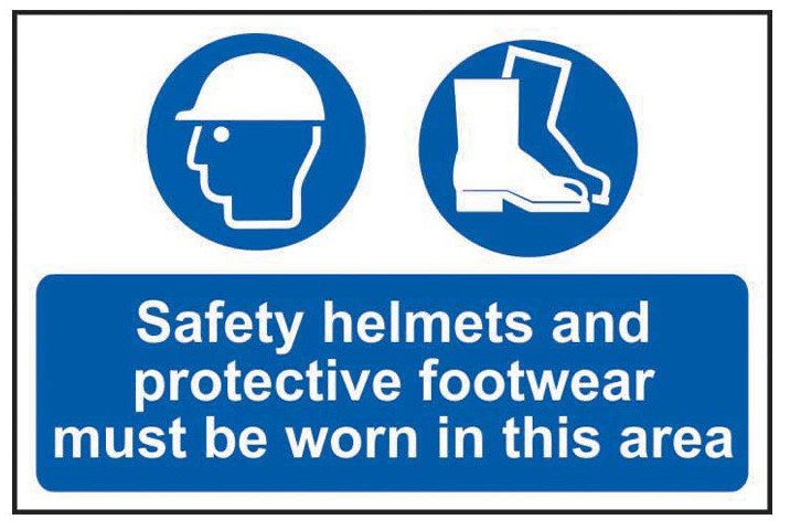 Safety Helmets & Footwear To Be Worn - PVC Sign 600 x 400mm