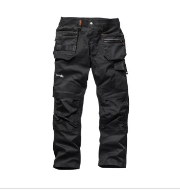 36" WAIST REGULAR LEG TRADE FLEX TROUSERS BLACK SCRUFFS