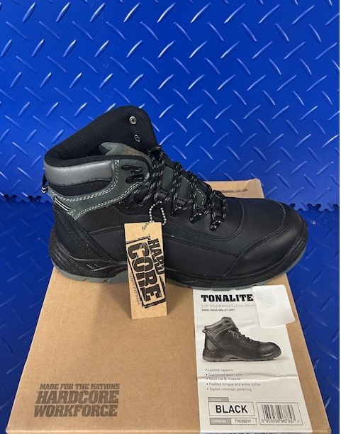 SIZE 10 TONALITE SAFETY BOOTS BLACK SCRUFF
