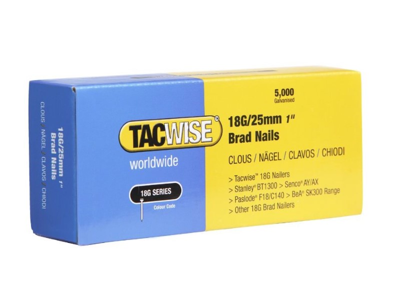 25mm 18-GAUGE BRAD NAILS STRAIGHT GALVANISED (NO GAS) 5000-PK