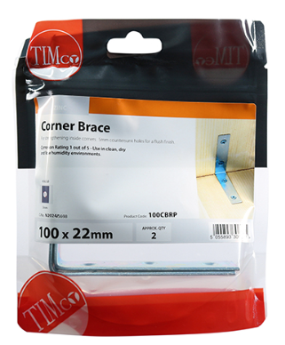 100mm x 100mm (4") x 22mm CORNER BRACE ZINC PLATED PACK-QTY-4