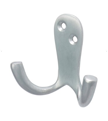 47mm (2") DOUBLE ROBE HOOK SATIN CHROME 1-PCE