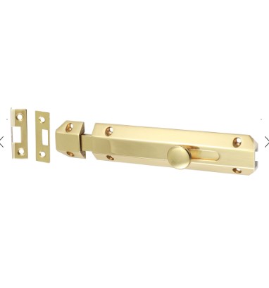 150mm (6") SURFACE DOOR BOLT POLISHED BRASS 1-PCE