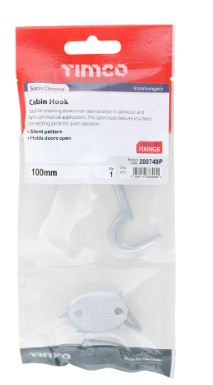 100mm (4") CABIN HOOK POLISHED SATIN CHROME PAIR-QTY-1