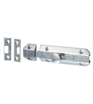 100mm (4") SURFACE DOOR BOLT POLISHED CHROME PACK-QTY-1