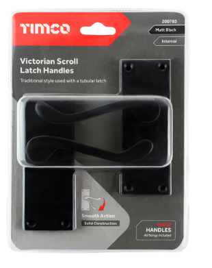 VICTORIAN SCROLL LEVER LATCH HANDLES MATT BLACK PAIR-QTY-1