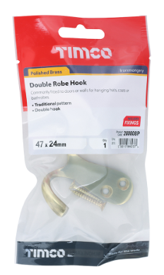 47mm (2") DOUBLE ROBE HOOK POLISHED BRASS PACK-QTY-1