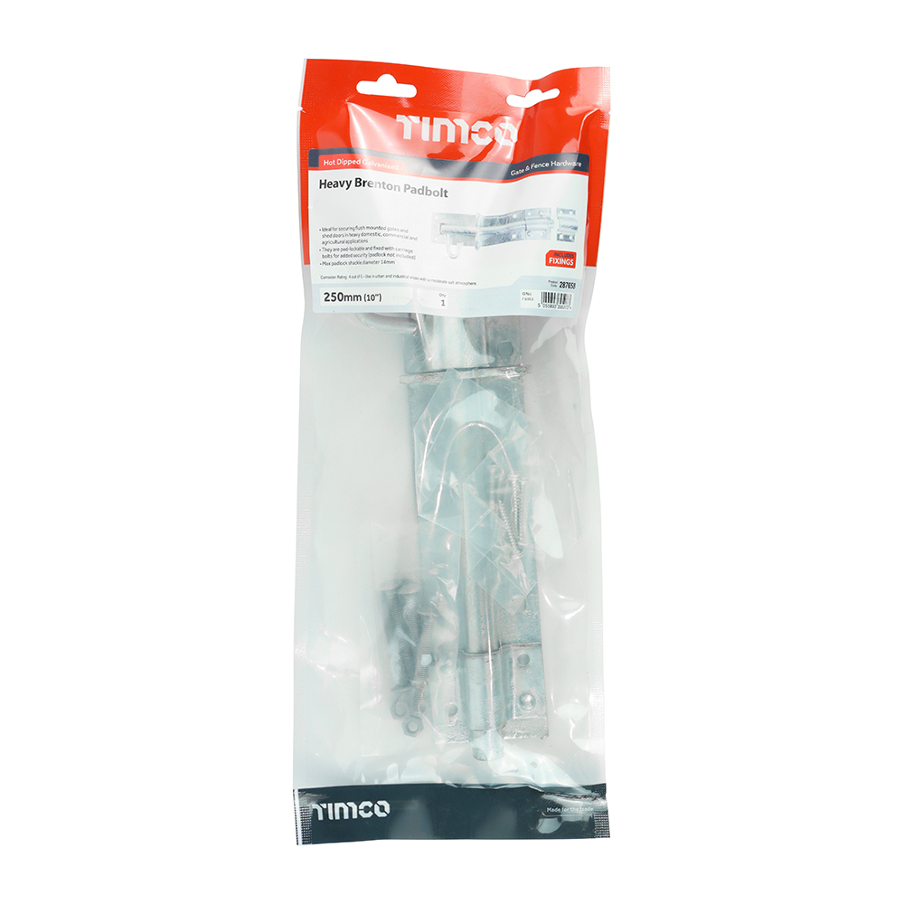 250mm (10") 1A HEAVY BRENTON PADBOLT GALVANISED
