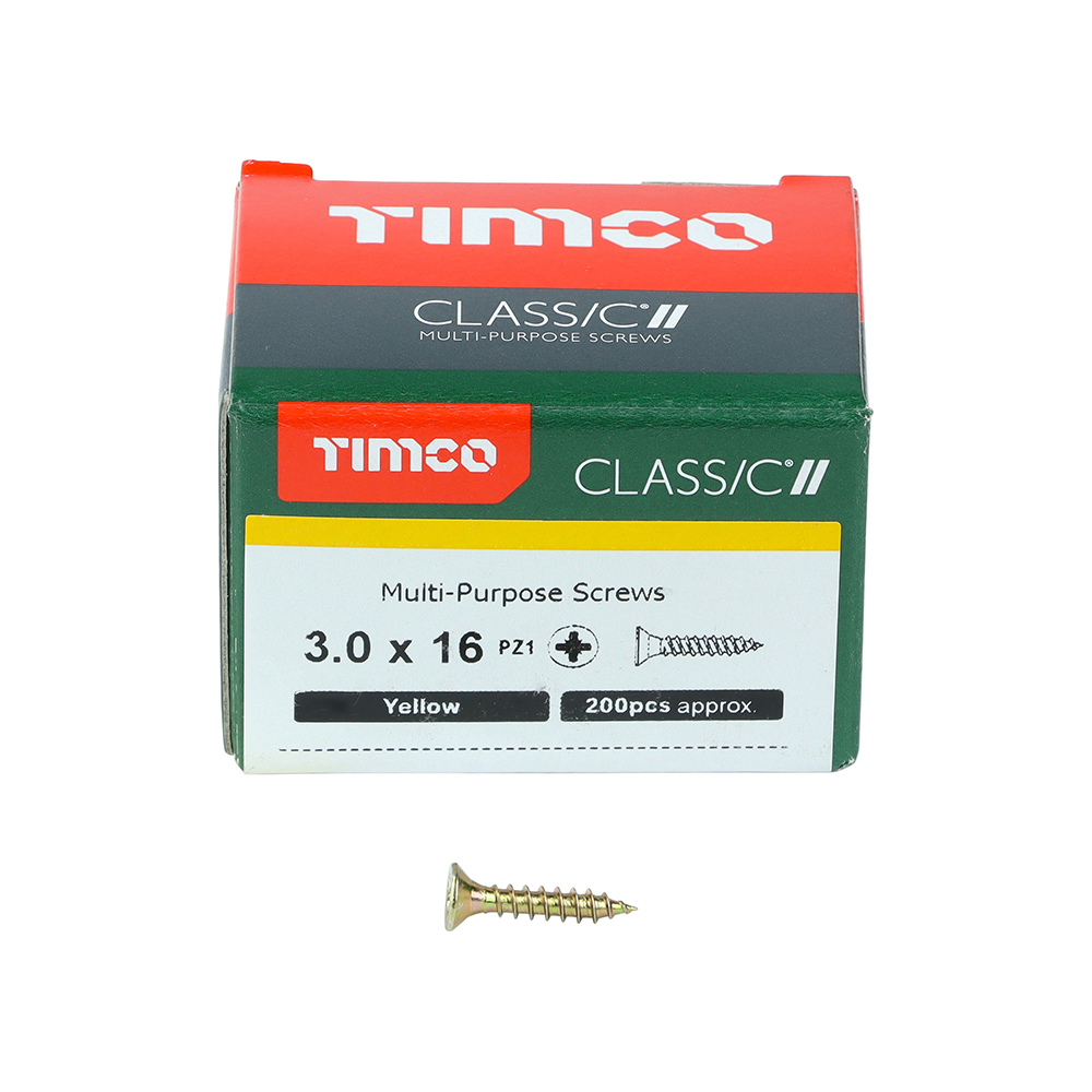 3.0 x 16mm Classic Multi-Purpose Screws Pozi Double Countersunk Yellow 200 Box Screws