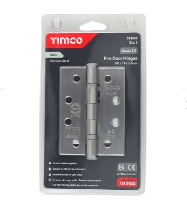 100mm x 75mm (4"x 3") BALL BEARING HINGE GRADE 13 SATIN STAINLESS STEEL PAIR-QTY-1