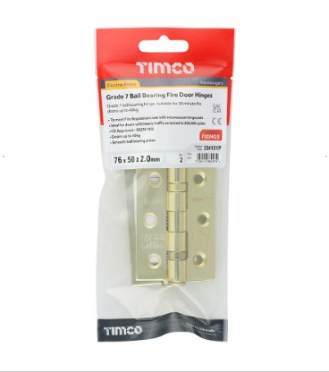 75mm x 50mm (3"x 2") BALL BEARING HINGE GRADE 7 ELECTRO BRASS PAIR-QTY-1