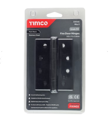 100mm x 75mm (4"x 3") BALL BEARING HINGE GRADE 13 MATT BLACK ON S/STEEL 1-PR