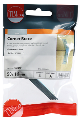 50mm x 50mm x 16mm CORNER BRACE ZINC PLATED 4-PK