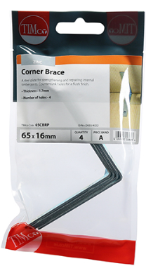 65mm x 65mm x 16mm CORNER BRACE ZINC PLATED PACK-QTY-4