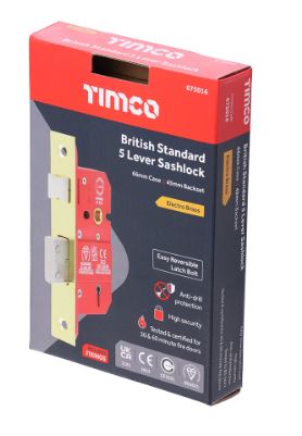 67mm (2 1/2") 5 LEVER MORTICE SASH LOCK POLISHED BRASS BS3621