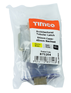 65mm (2 1/2") TUBULAR LATCH HEAVY DUTY ELECTRO BRASS & SATIN NICKEL BAG-QTY-1